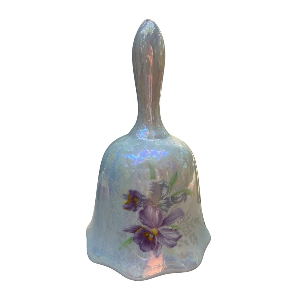 Vintage Iridescent Lusterware Floral Bell Porcelain Purple Iris Cottagecore
